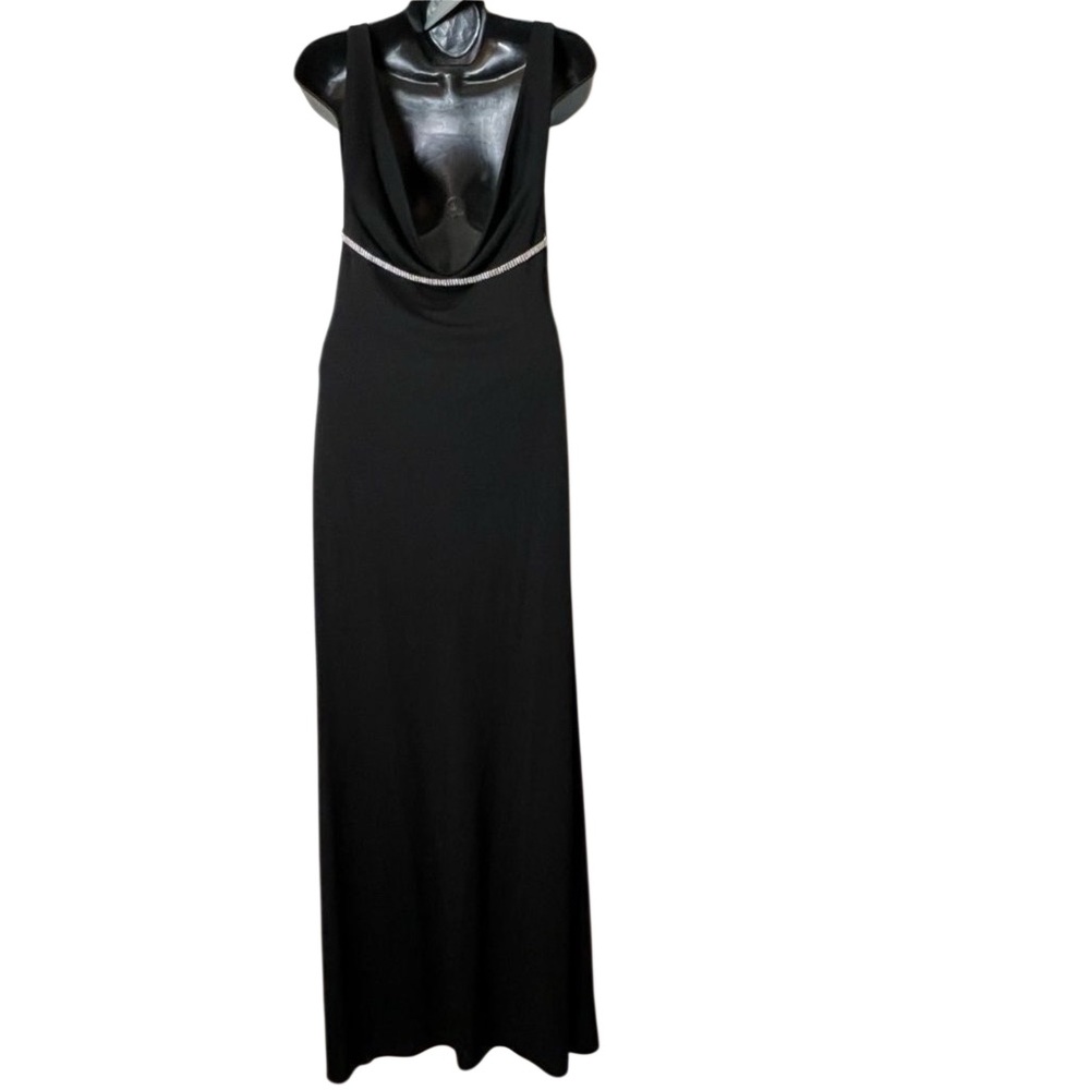 Y2K 90s Black Maxi Slip Dress Hugo Buscati Cut Out Backless Drape Cocktail 6